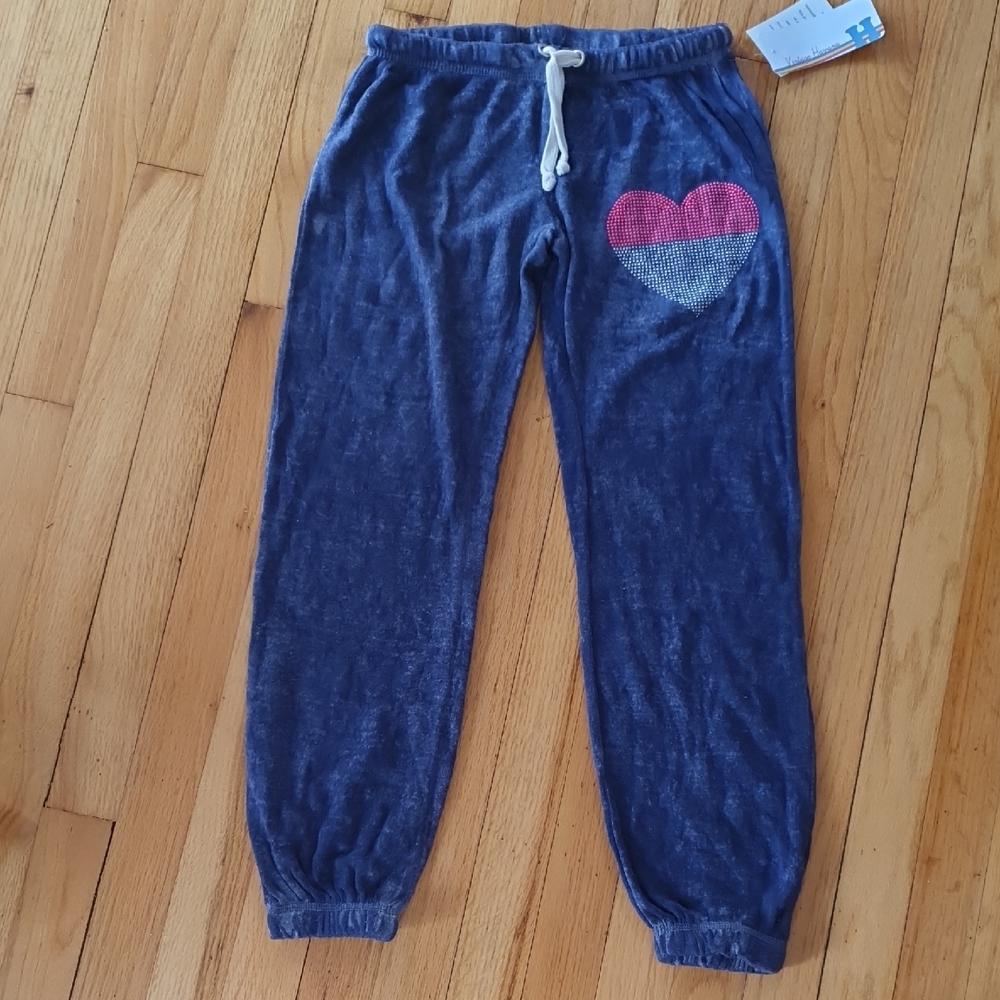 Vintage Havana Girls Navy Blue Jogger Pants Pink Heart NWT NEW